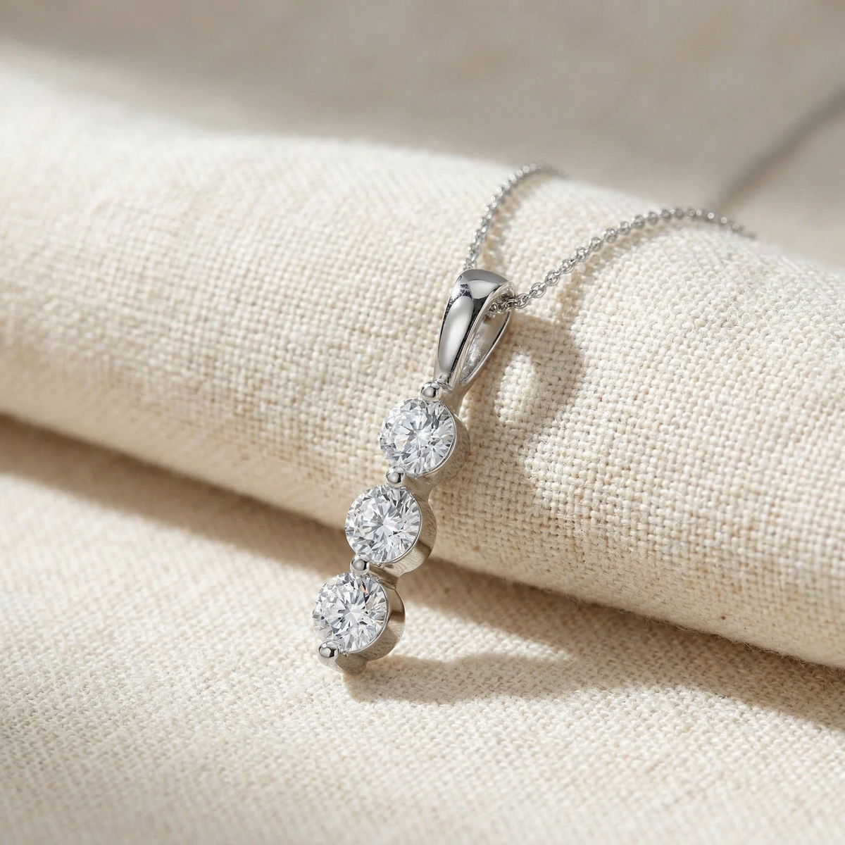 Delicate Three Stone Diamond 10k White Or Yellow Gold Lab Grown 18" Necklace