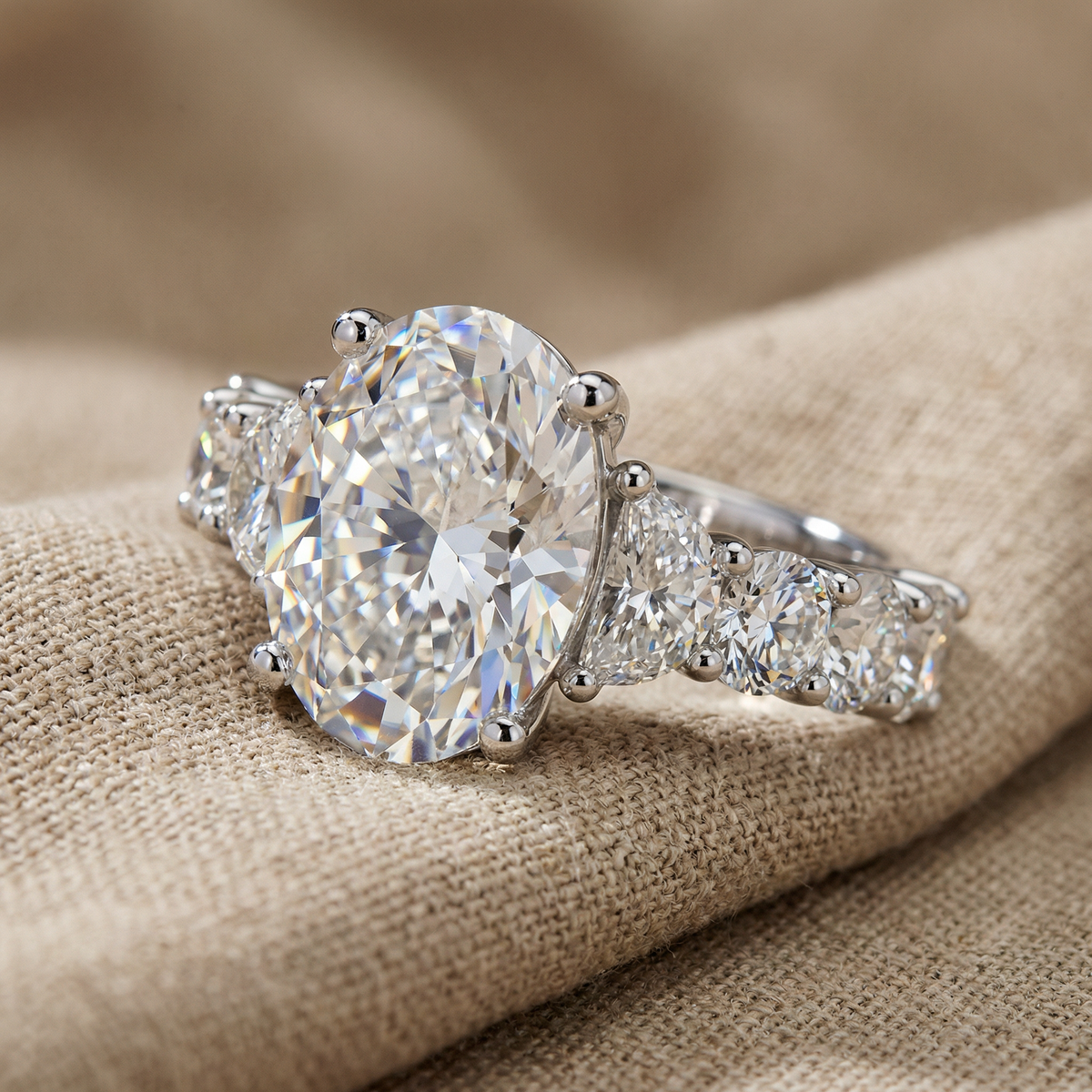 Certified 7 1/2Ct Laura Diamond Engagement Ring (5Ct Center) 14k Gold Lab Grown