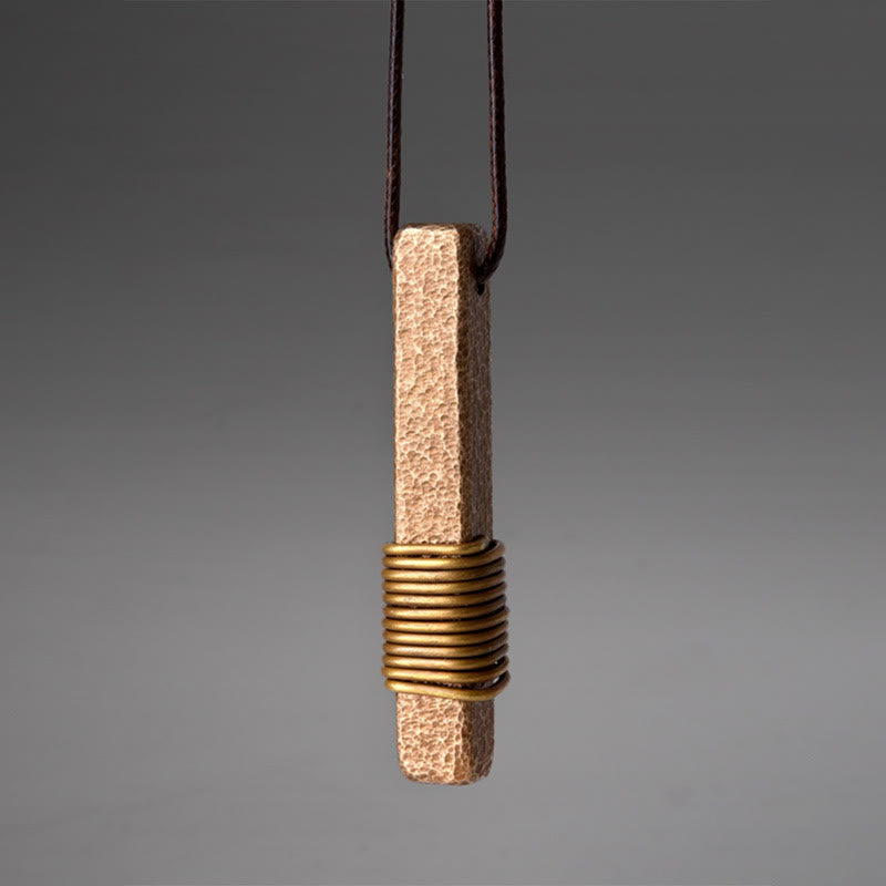 Fortune Jewel Vintage Textured Design Brass Copper Wealth Necklace Pendant