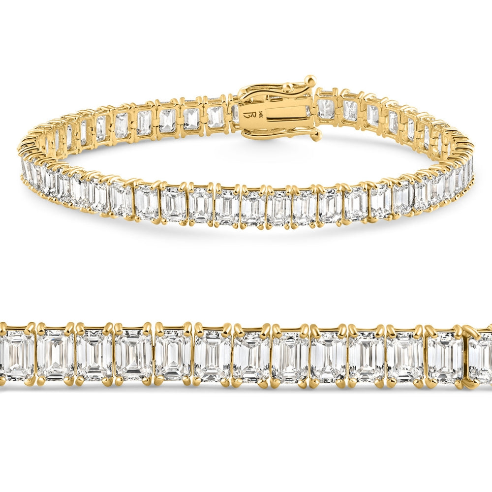 20Ct Emerald Cut Diamond Tennis Bracelet 14k Gold 7" Lab Grown