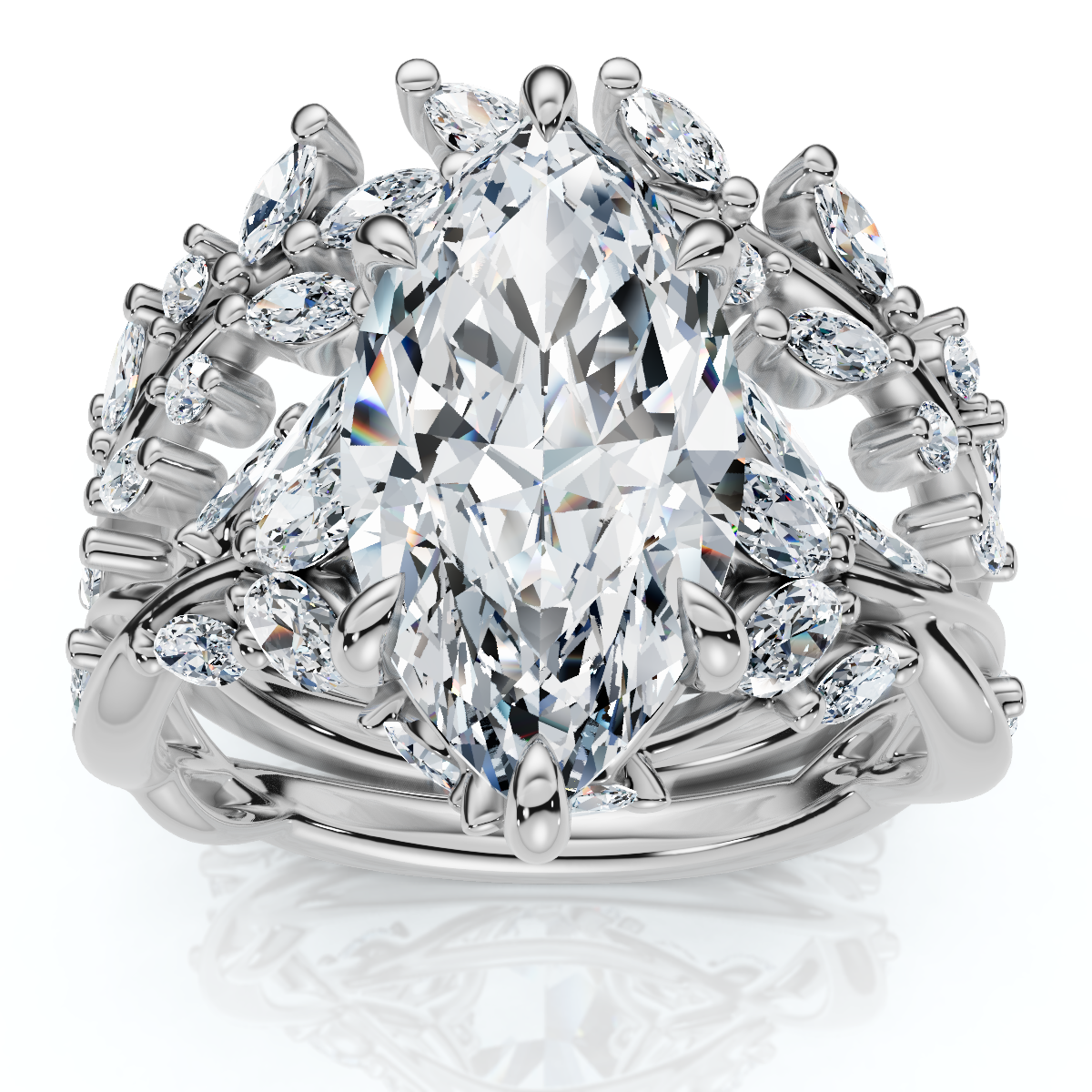 Certified 4ct Vinea Marquise Diamond Engagement Ring Set 14k Gold Lab Grown