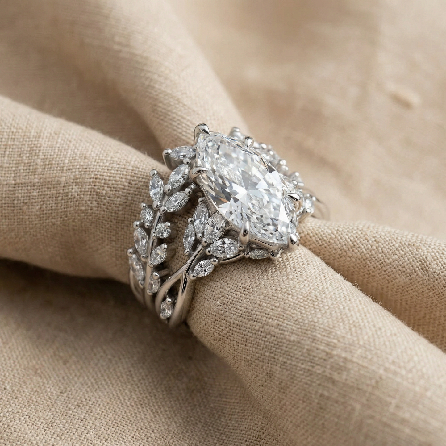 Certified 4ct Vinea Marquise Diamond Engagement Ring Set 14k Gold Lab Grown