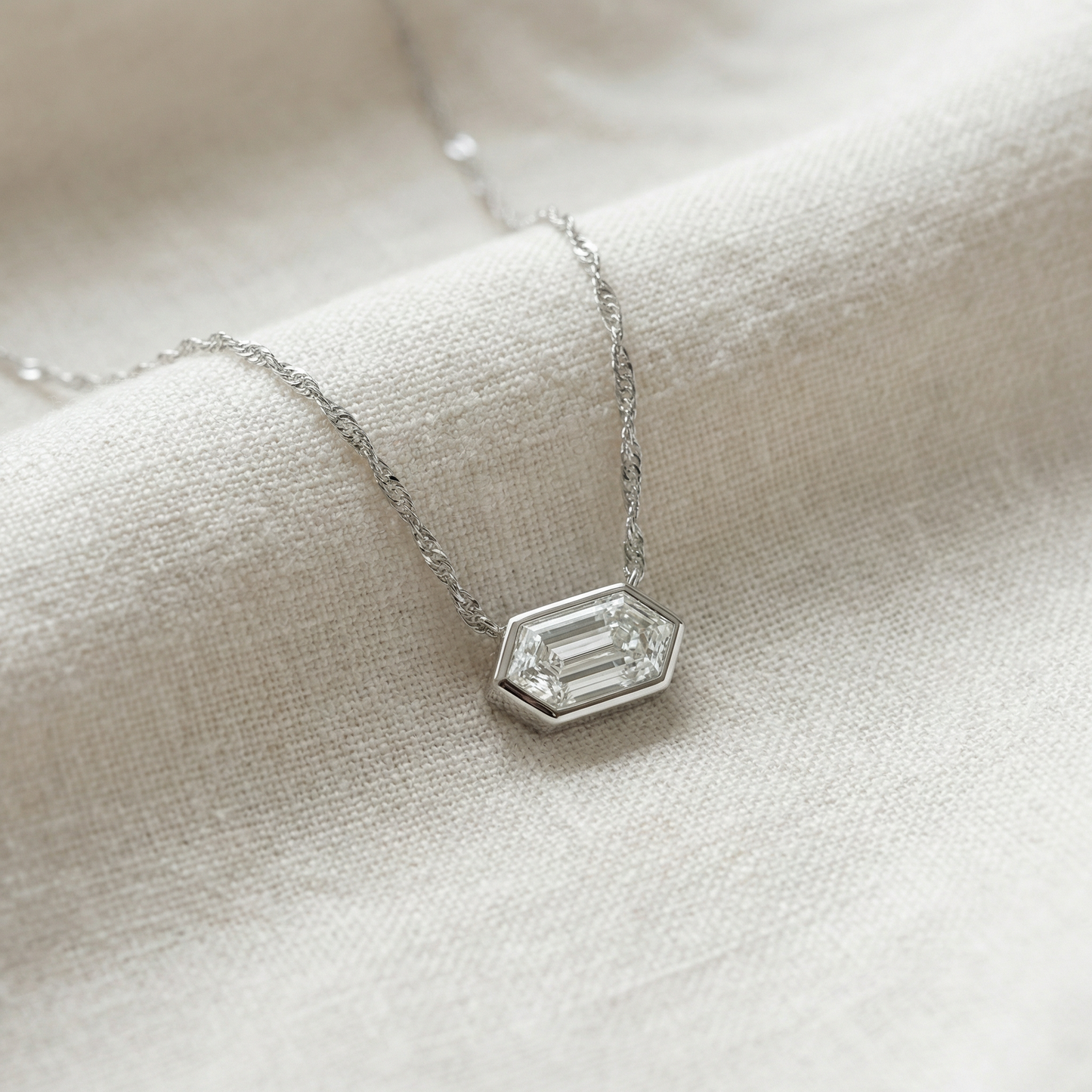 Certified 3/4Ct Long Hexagon Bezel Diamond East West Pendant Necklace Lab Grown