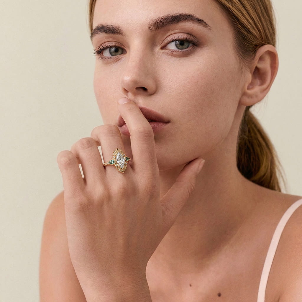 Gnoce  Retro Style Moon Marquise-Cut Engagement Ring