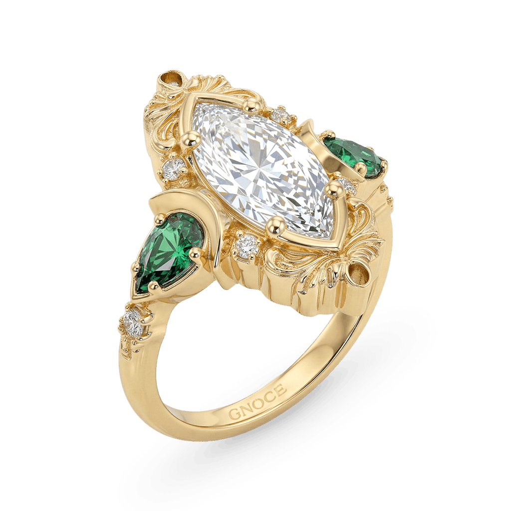 Gnoce  Retro Style Moon Marquise-Cut Engagement Ring