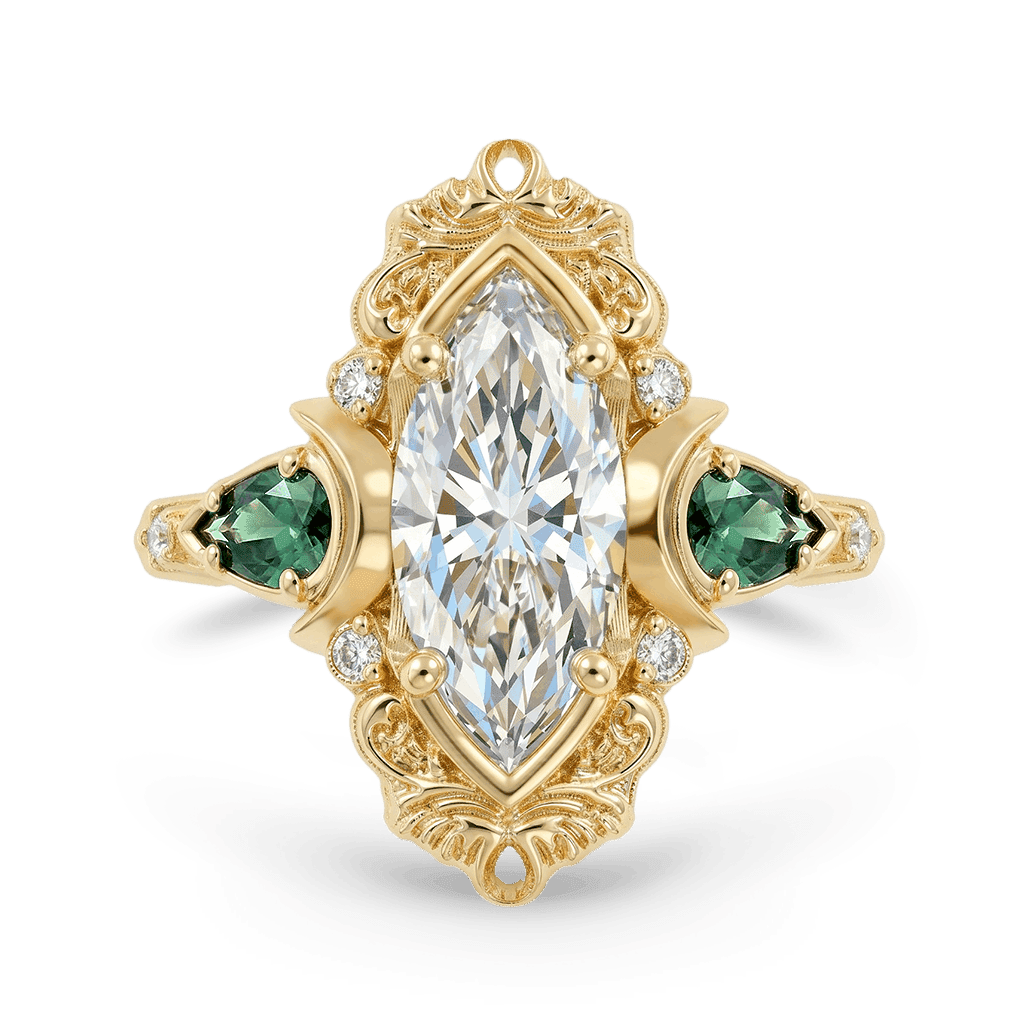Gnoce  Retro Style Moon Marquise-Cut Engagement Ring
