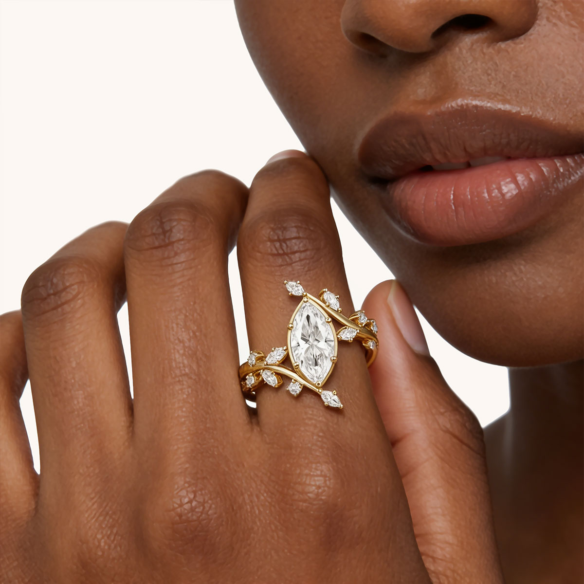 Gnoce  Nature-Inspired Vine Marquise-Cut Engagement Ring