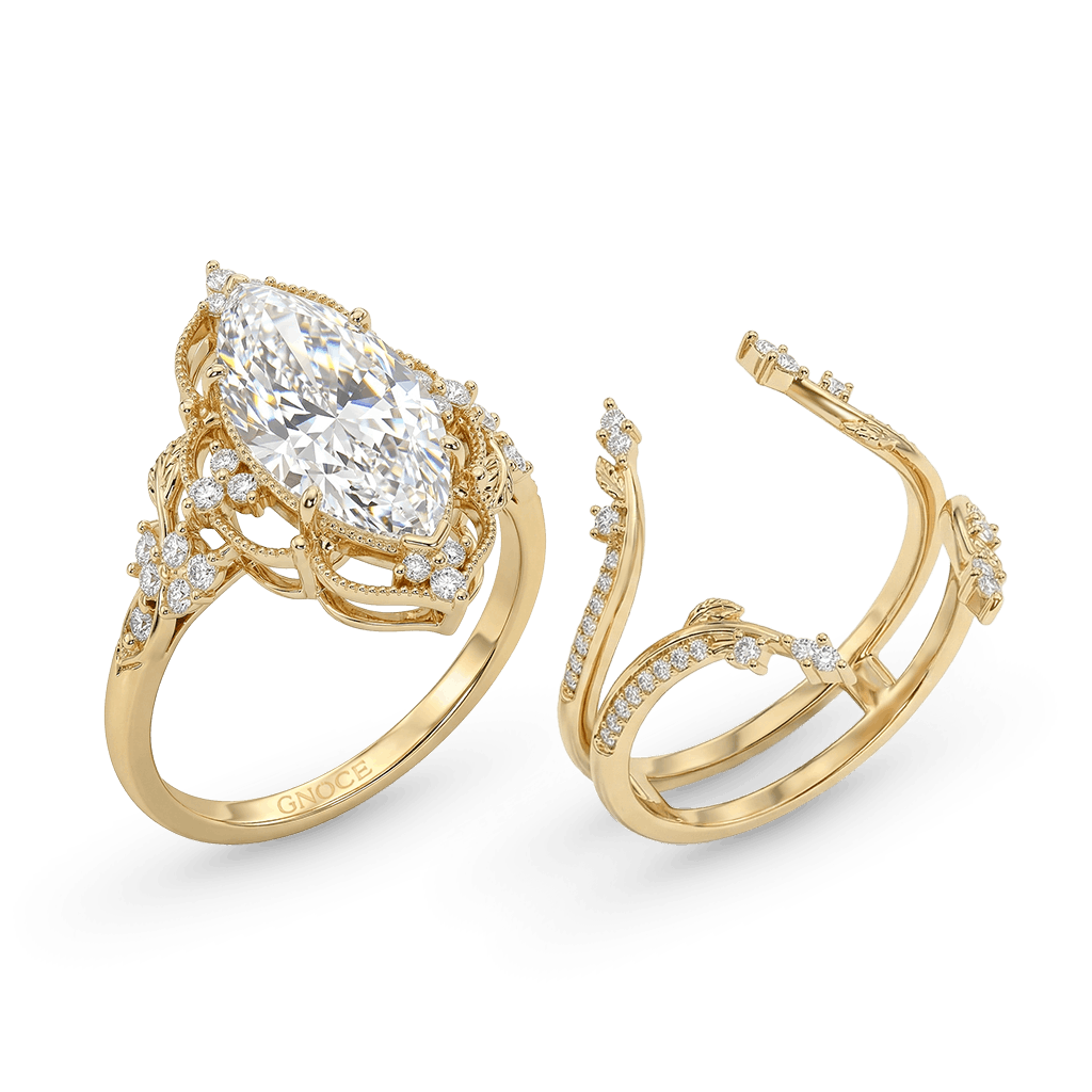 Gnoce  Retro Style Leaf Marquise-Cut Engagement Ring Set