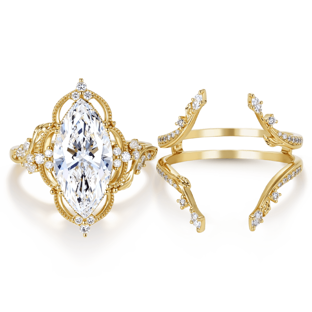 Gnoce  Retro Style Leaf Marquise-Cut Engagement Ring Set