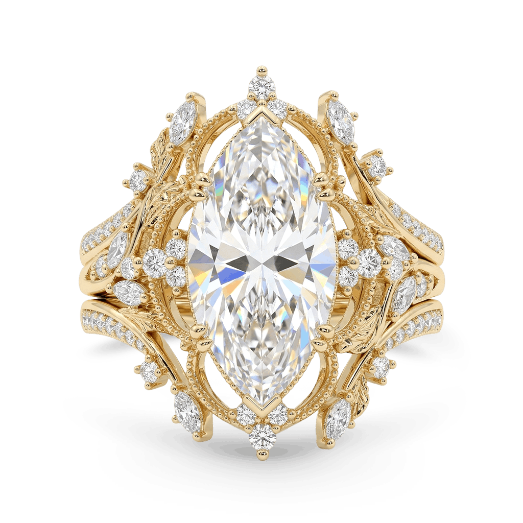 Gnoce  Retro Style Leaf Marquise-Cut Engagement Ring Set