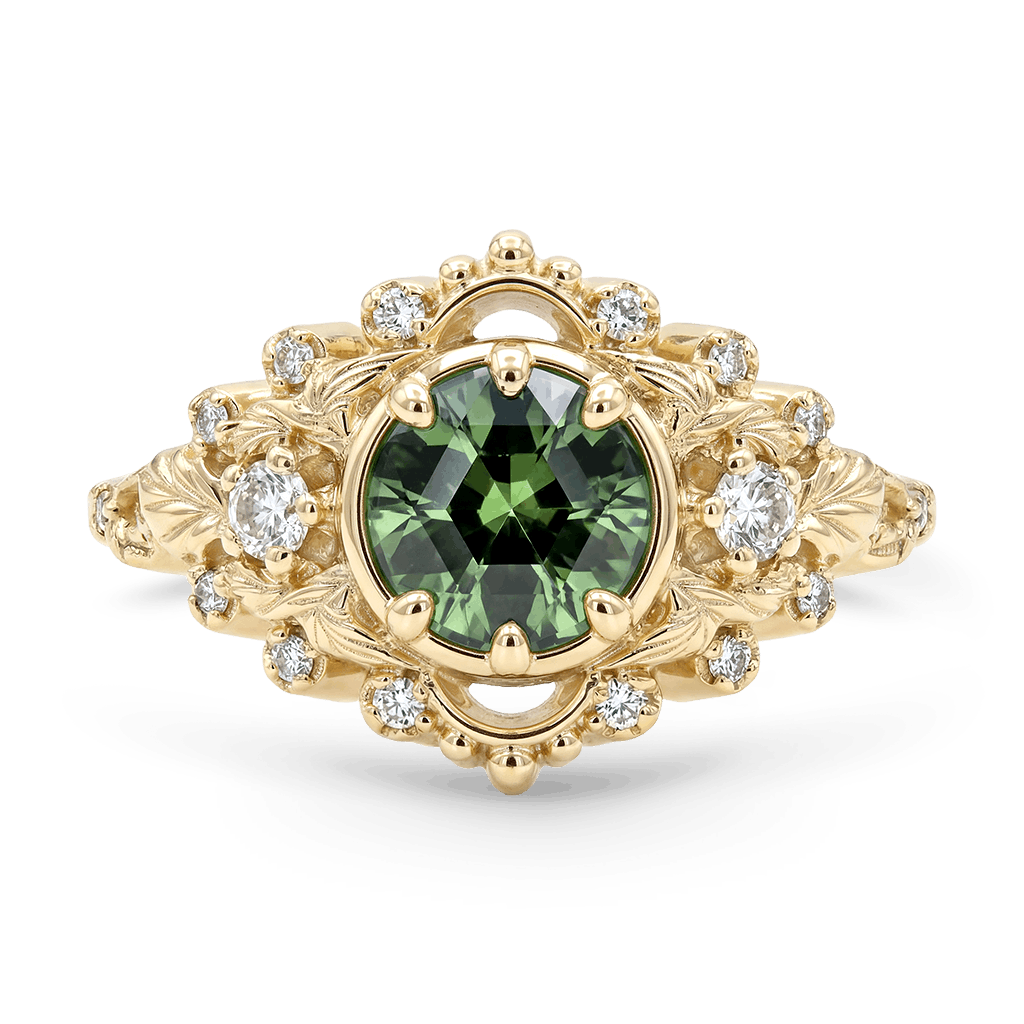 Gnoce  Nature-Inspired Leaf Round-Cut Engagement Ring