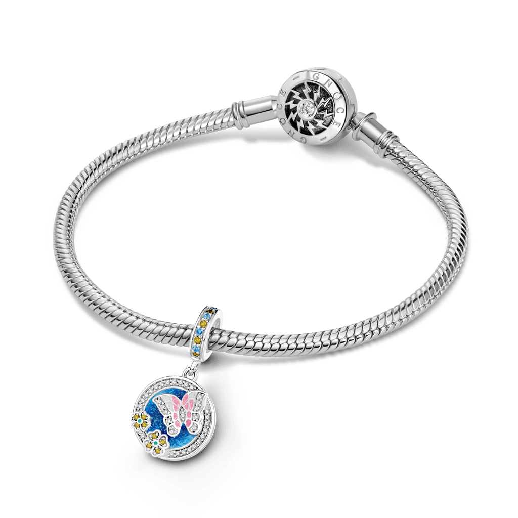 Gnoce  Butterfly Flowers Engravable Pendant Dangle Charm