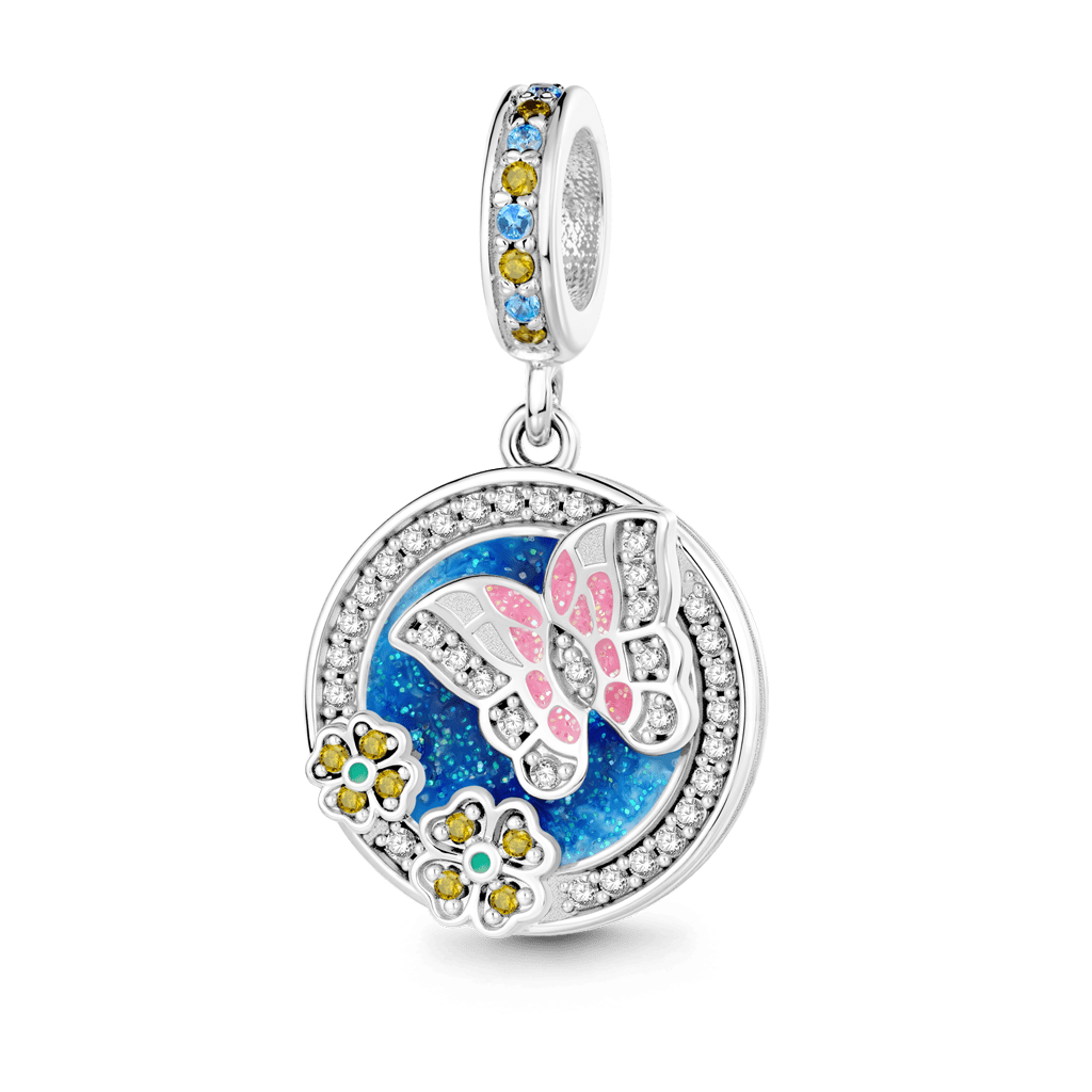 Gnoce  Butterfly Flowers Engravable Pendant Dangle Charm