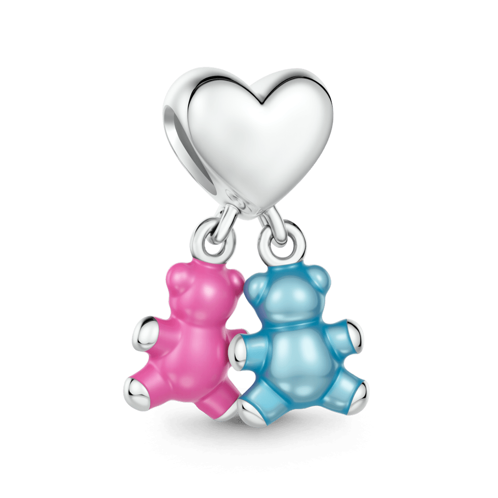 Gnoce Birthstone Bear Embraces Heart Charm Platinum-plated Silver Blend