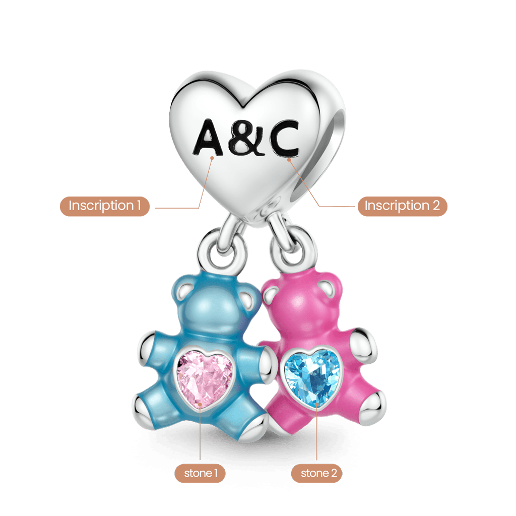 Gnoce Birthstone Bear Embraces Heart Charm Platinum-plated Silver Blend