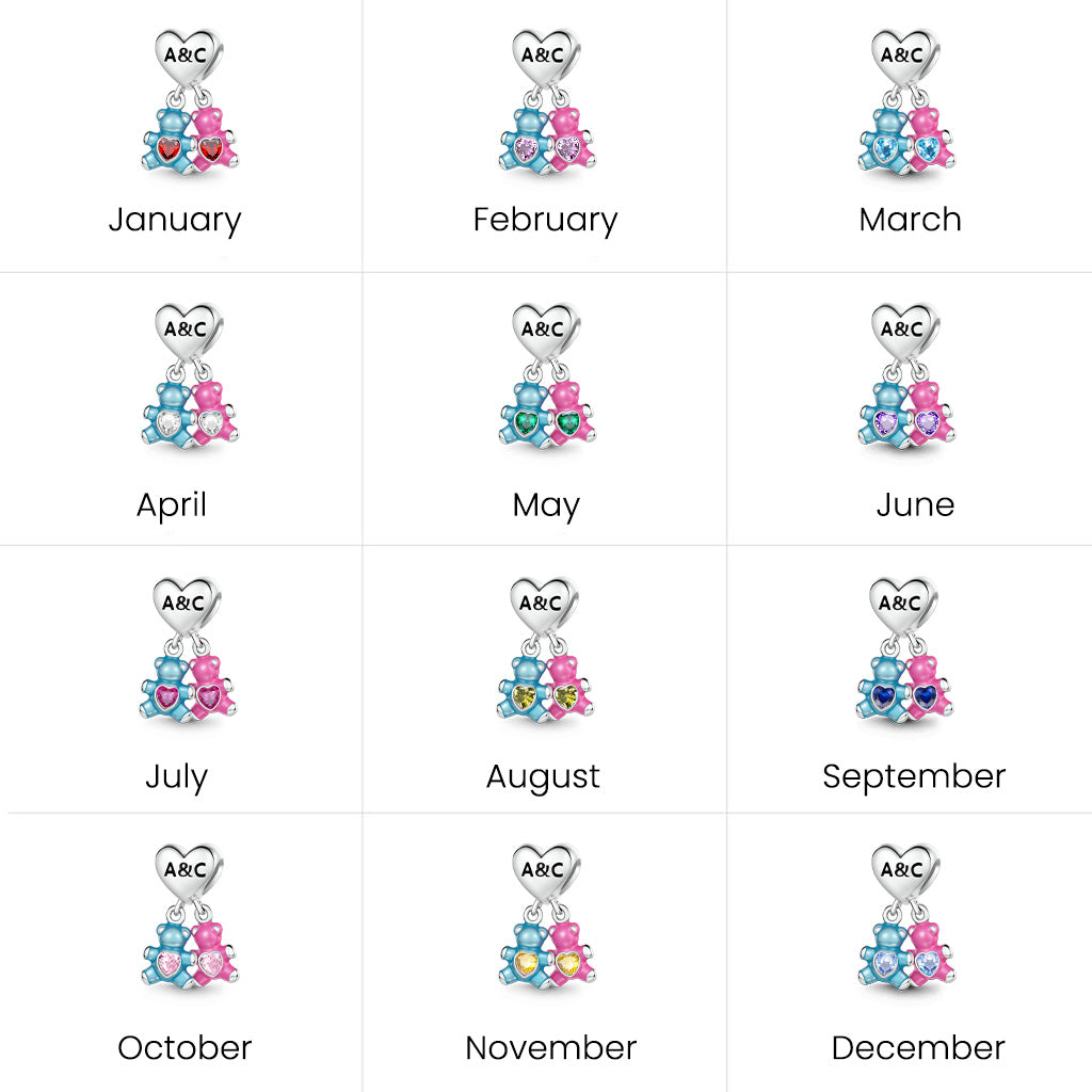 Gnoce Birthstone Bear Embraces Heart Charm Platinum-plated Silver Blend