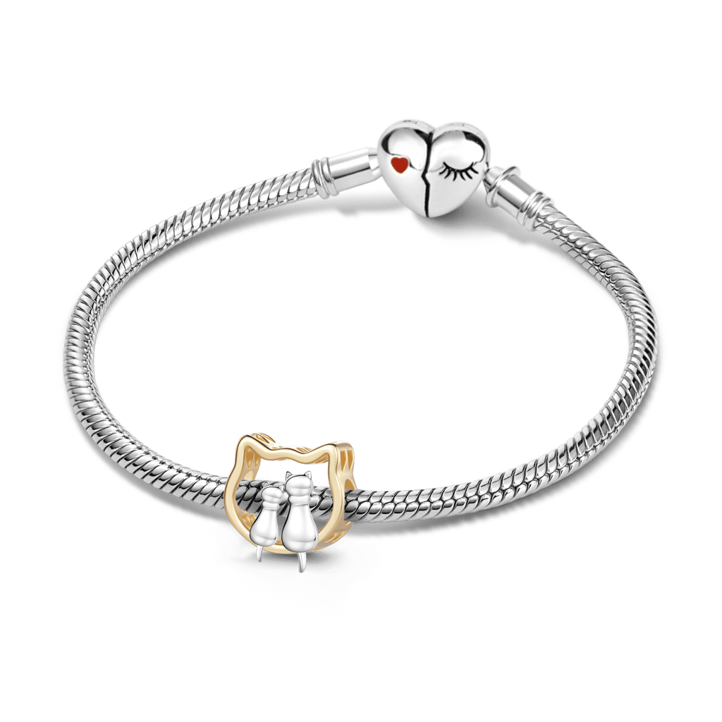 Gnoce Hollow Cute Cat Charm Platinum-plated Silver Blend