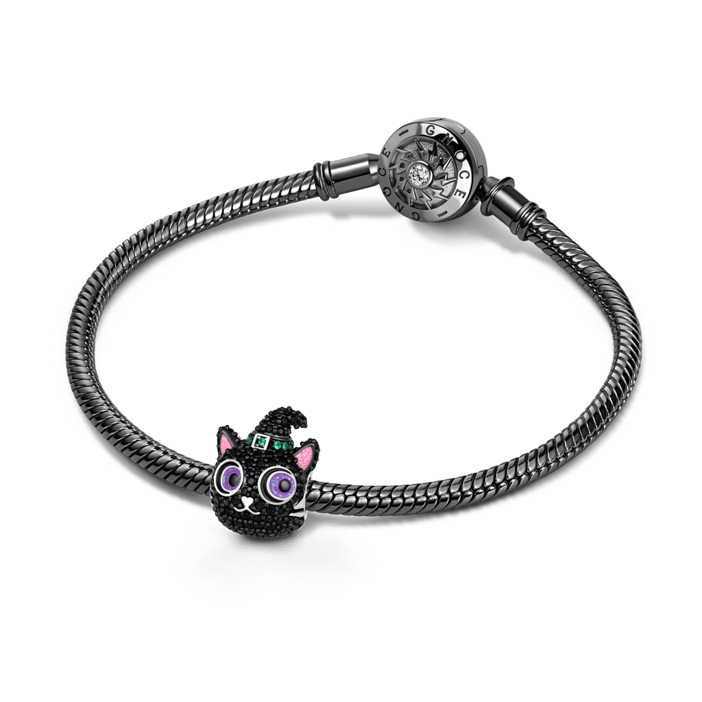 Gnoce  Black Cat Charm Platinum-plated Silver Blend