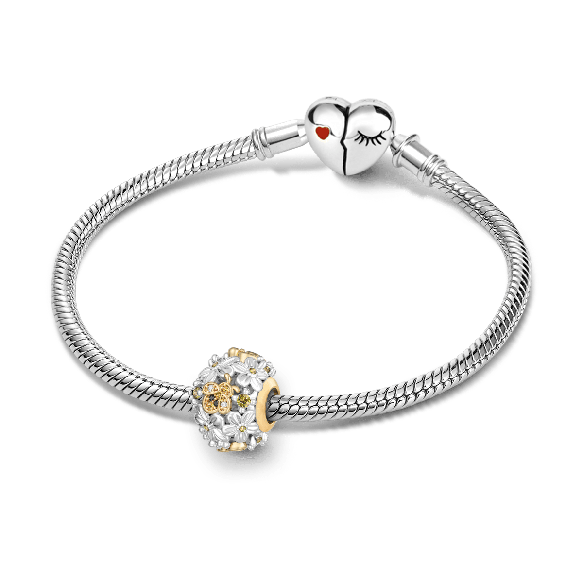 Gnoce  Bee Flower Charm Platinum-plated Silver Blend