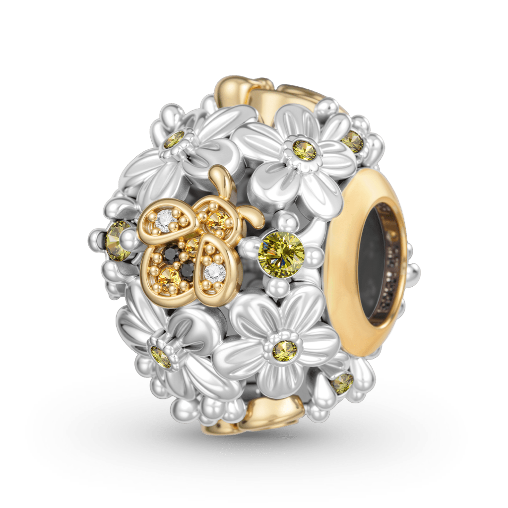 Gnoce  Bee Flower Charm Platinum-plated Silver Blend