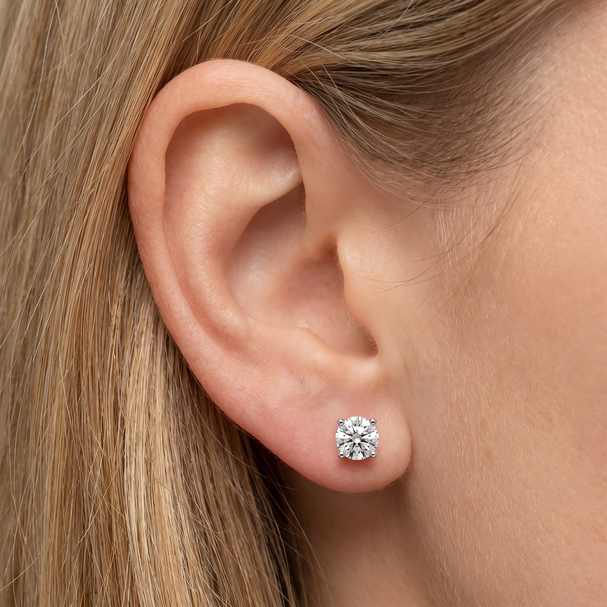 Round Four Prong Diamond Studs Lab Grown 14k Gold