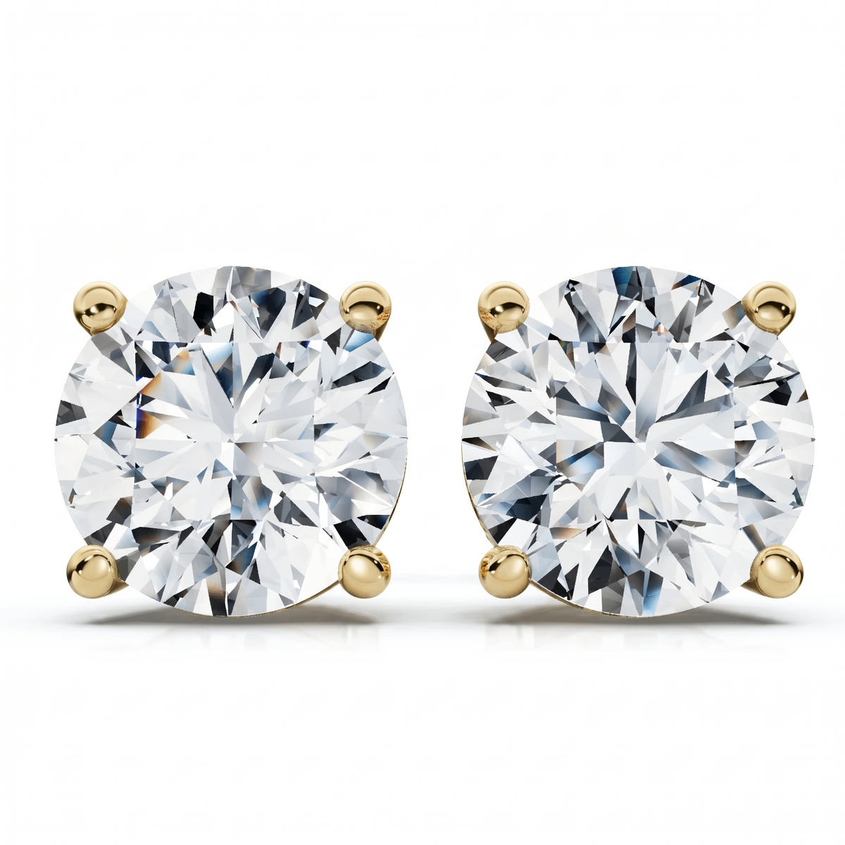 2C TW Round Four Prong Diamond Studs Lab Grown 14k Yellow Gold