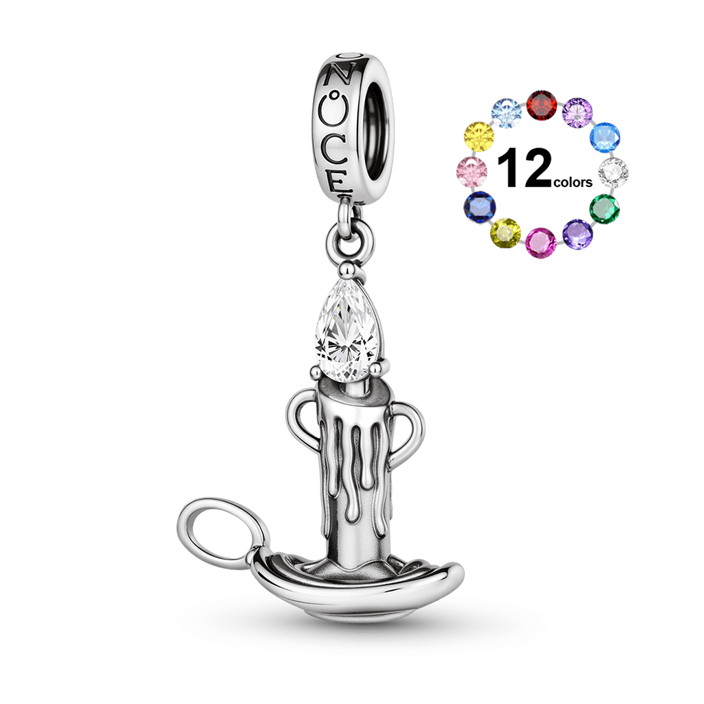 Gnoce  Candle Birthstone Charm Platinum-plated Silver Blend