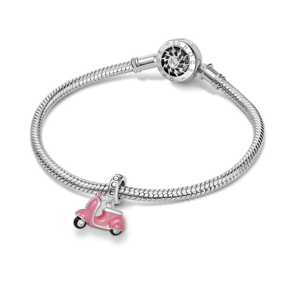 Gnoce  Pink Motorcycle Charm Platinum-plated Silver Blend