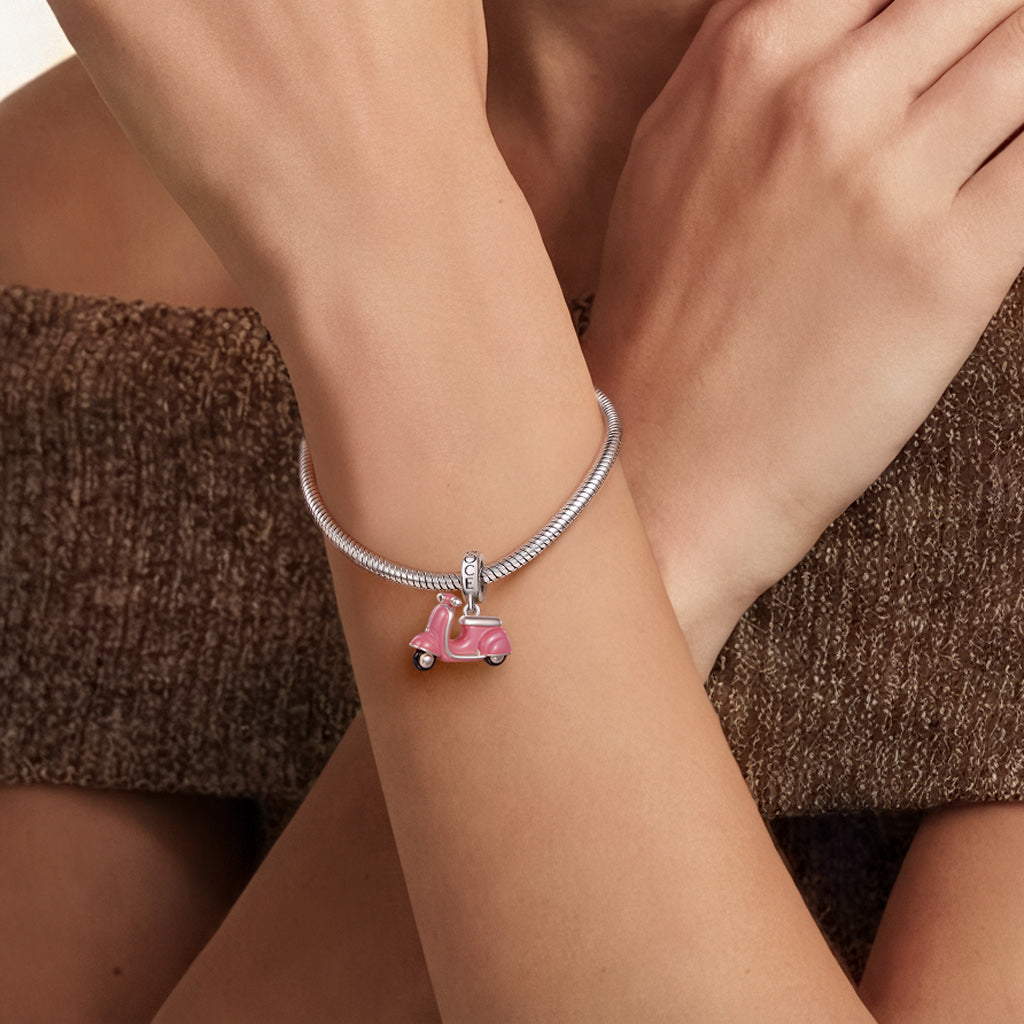 Gnoce  Pink Motorcycle Charm Platinum-plated Silver Blend