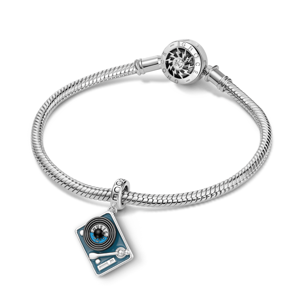 Gnoce  Rotatable Vinyl Records Engravable Charm Platinum-plated Silver Blend