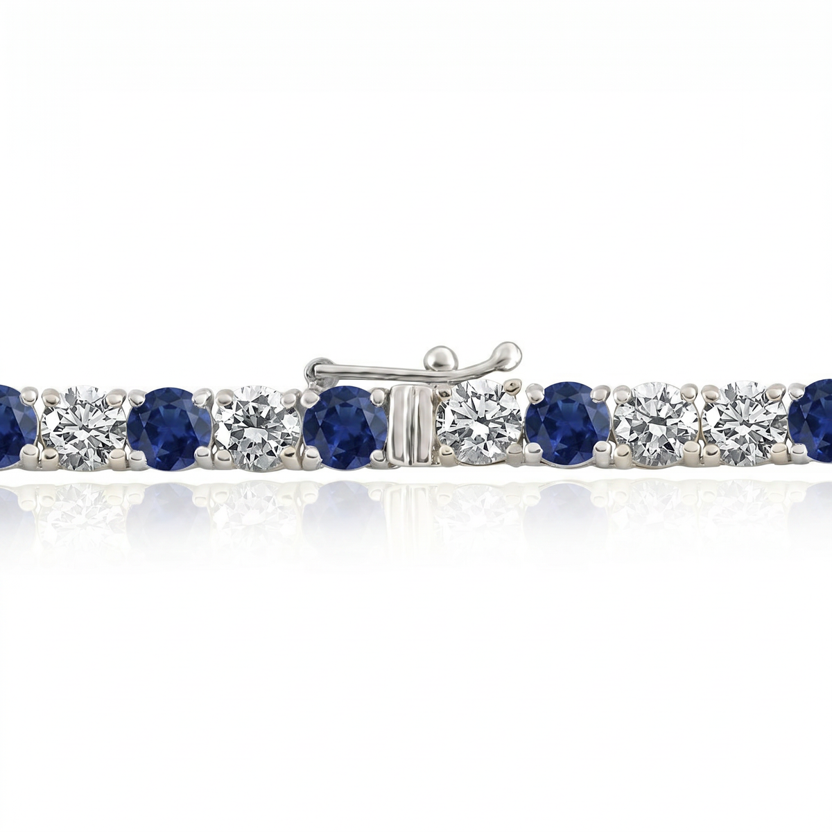 30Ct Blue Sapphire & Diamond Tennis Necklace 14k Gold 16.5" Lab Grown