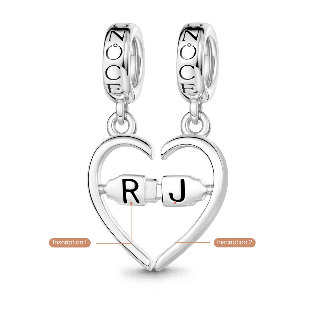 Gnoce  Splittable Heart Engravable Charm Platinum-plated Silver Blend