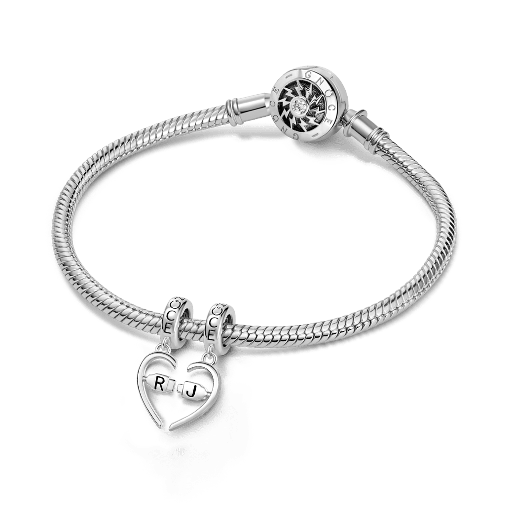 Gnoce  Splittable Heart Engravable Charm Platinum-plated Silver Blend