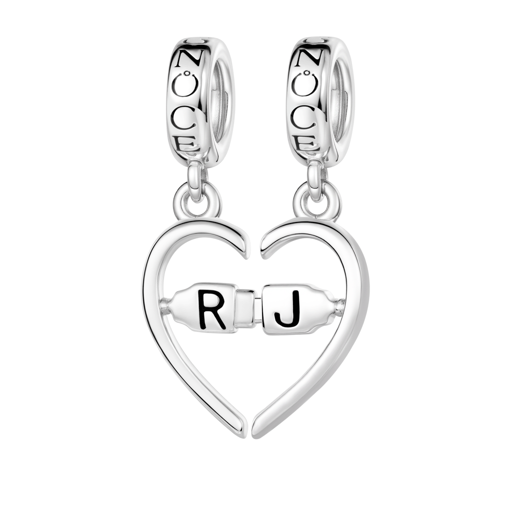 Gnoce  Splittable Heart Engravable Charm Platinum-plated Silver Blend