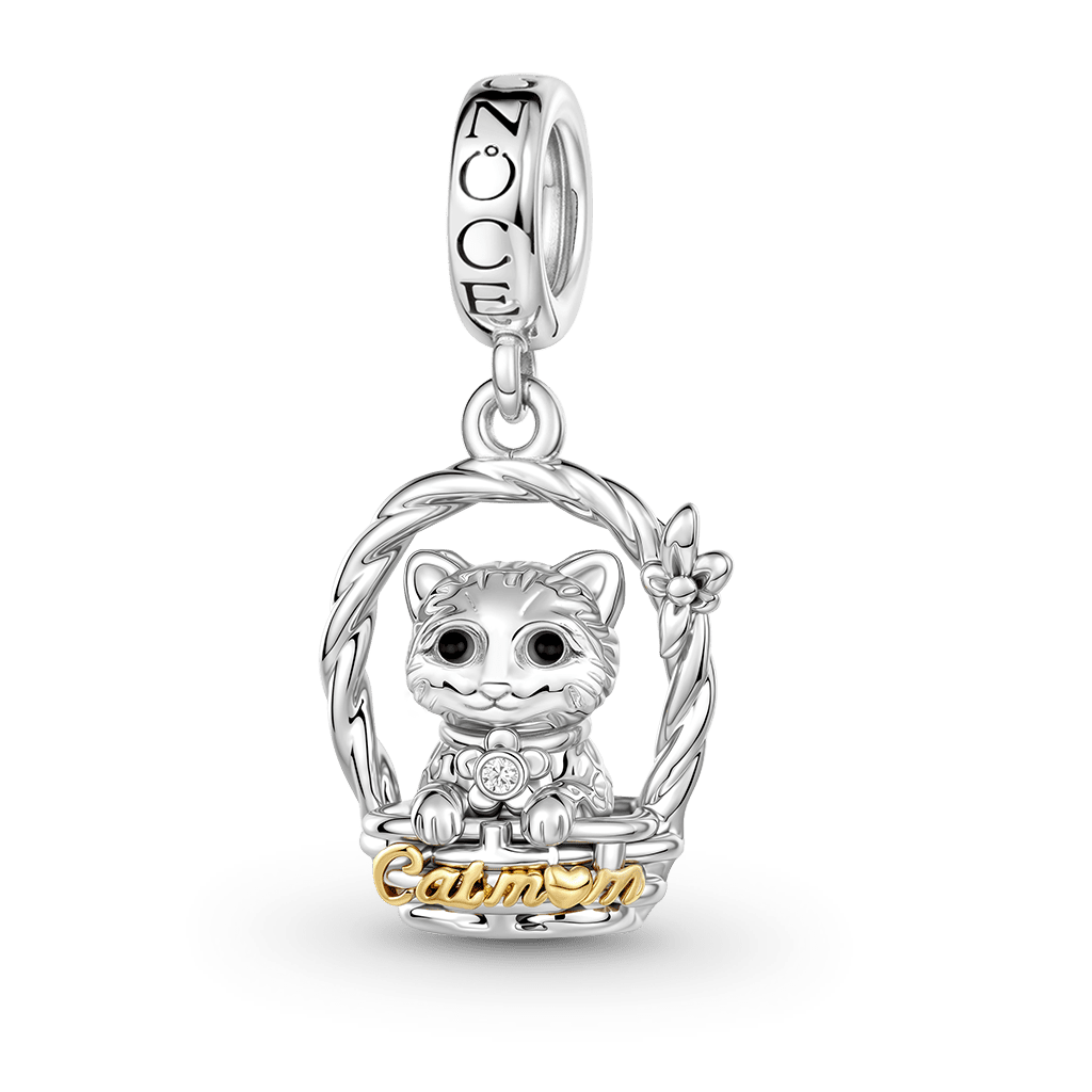 Gnoce  Cat Mother Charm Platinum-plated Silver Blend