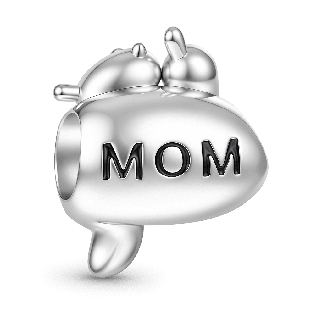 Gnoce  Mother Cat & Kittens Engravable Charm Platinum-plated Silver Blend
