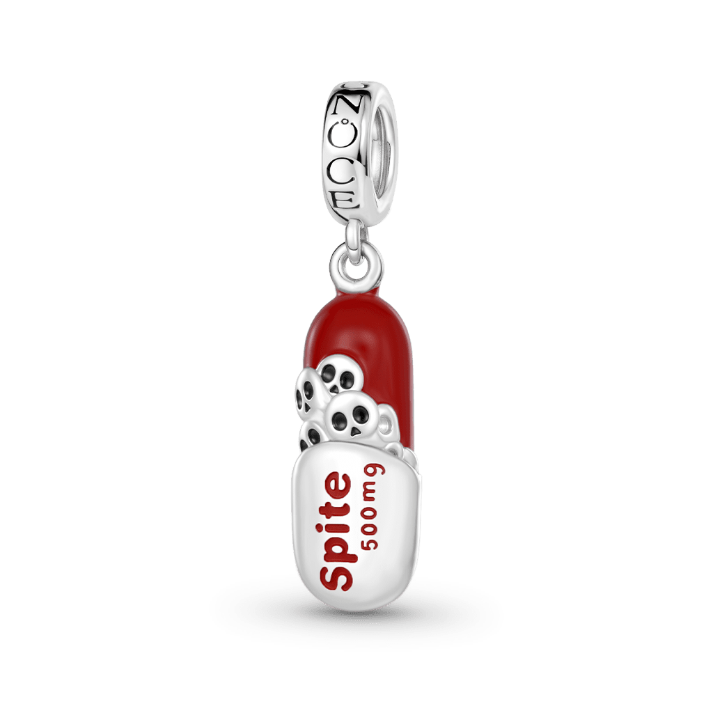 Gnoce  Resentment Pill Engravable Charm Platinum-plated Silver Blend