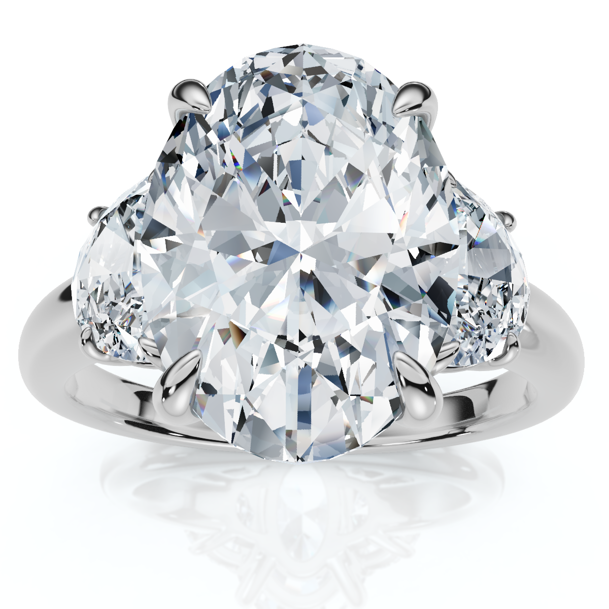 Certified Joanna 4 3/4Ct Oval & Half Moon Diamond Engagement 14k Gold Lab Grown