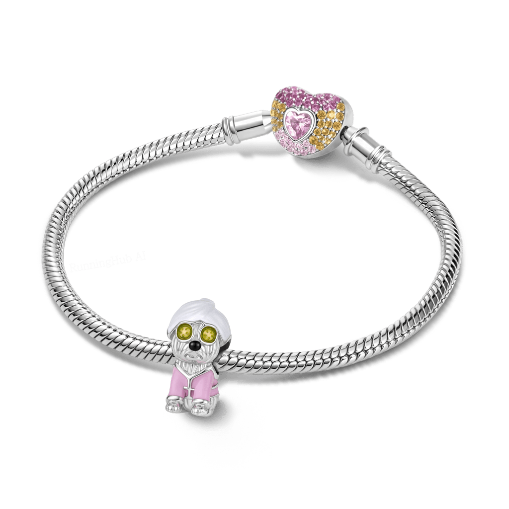 Gnoce  Dog Wearing A Headscarf Charm Platinum-plated Silver Blend