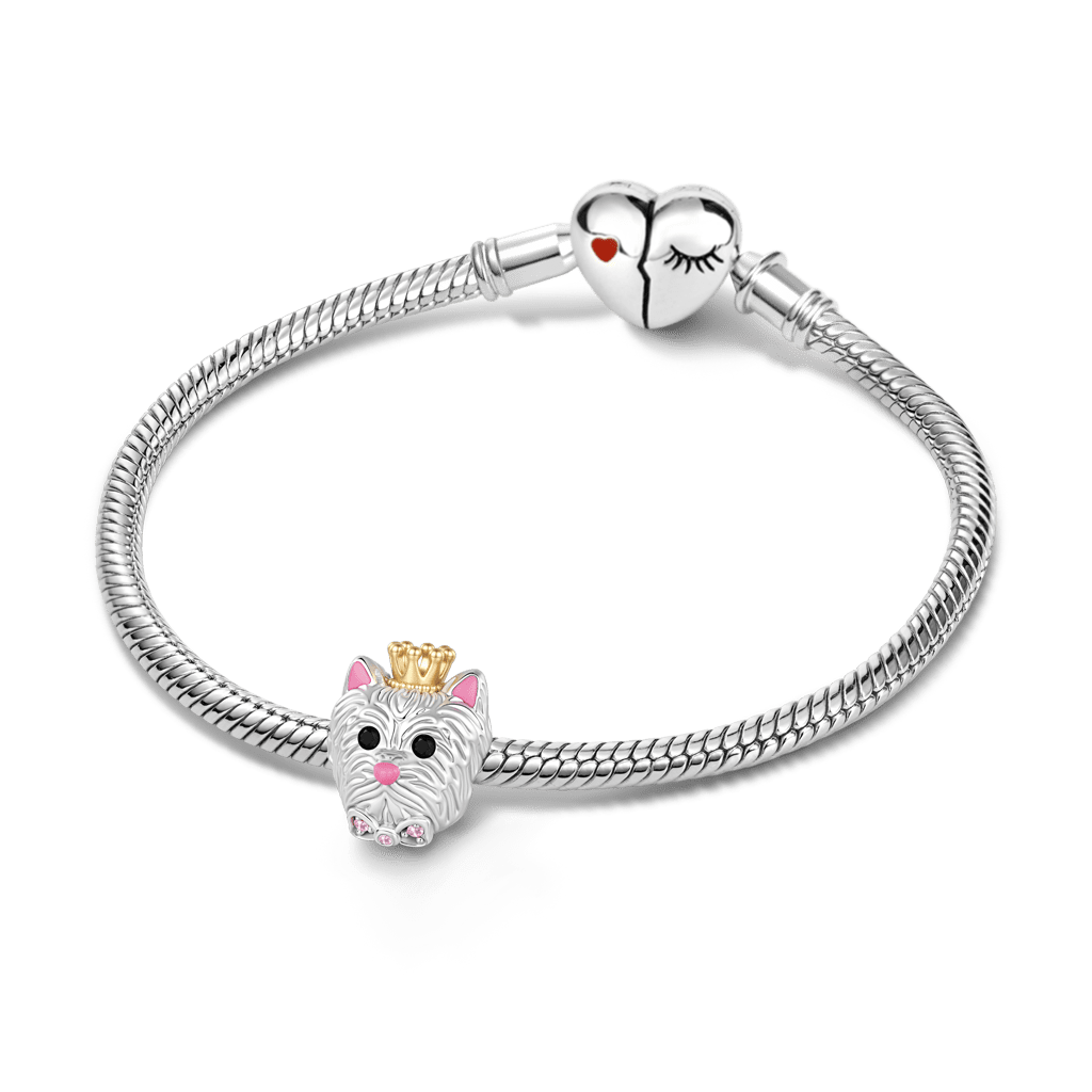 Gnoce  Dog Head Engravable Charm Platinum-plated Silver Blend