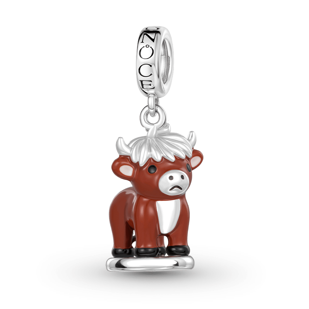 Gnoce  Highland Cow Wax Seal Engravable Charm Platinum-plated Silver Blend