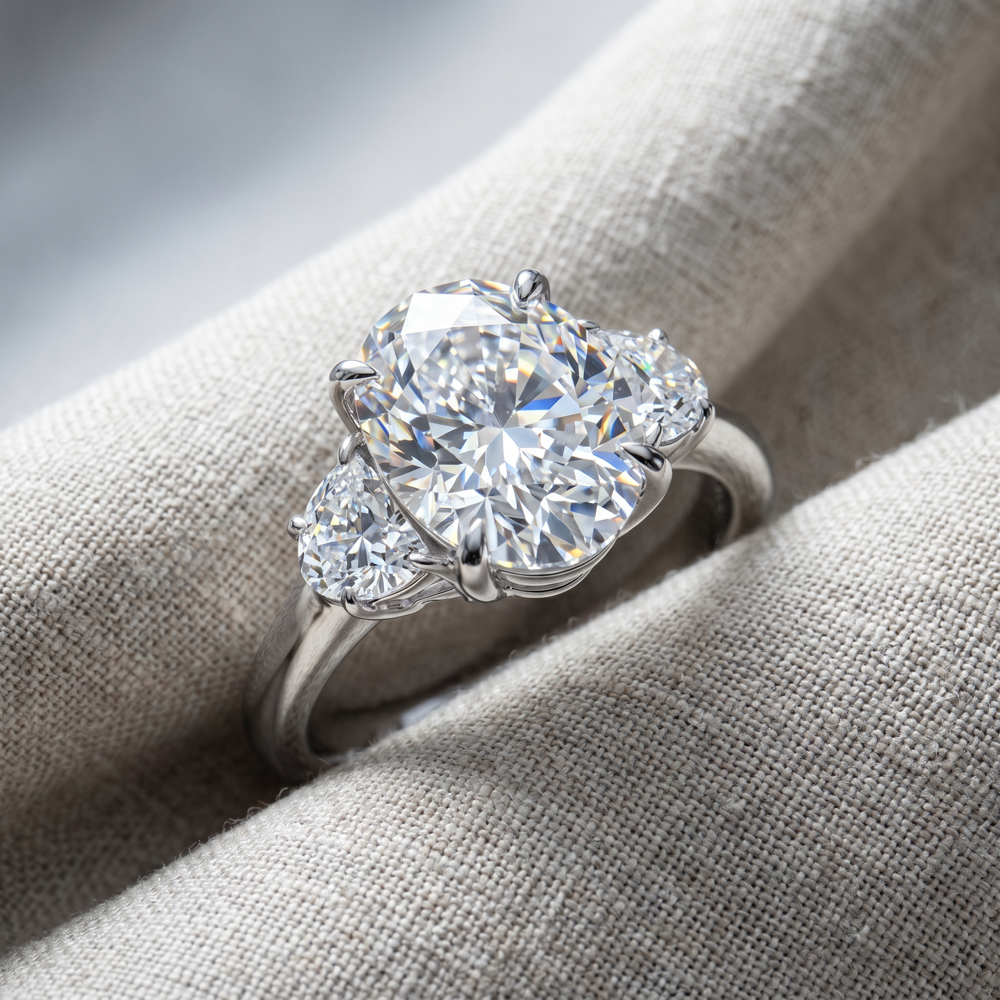 Certified Joanna 4 3/4Ct Oval & Half Moon Diamond Engagement 14k Gold Lab Grown