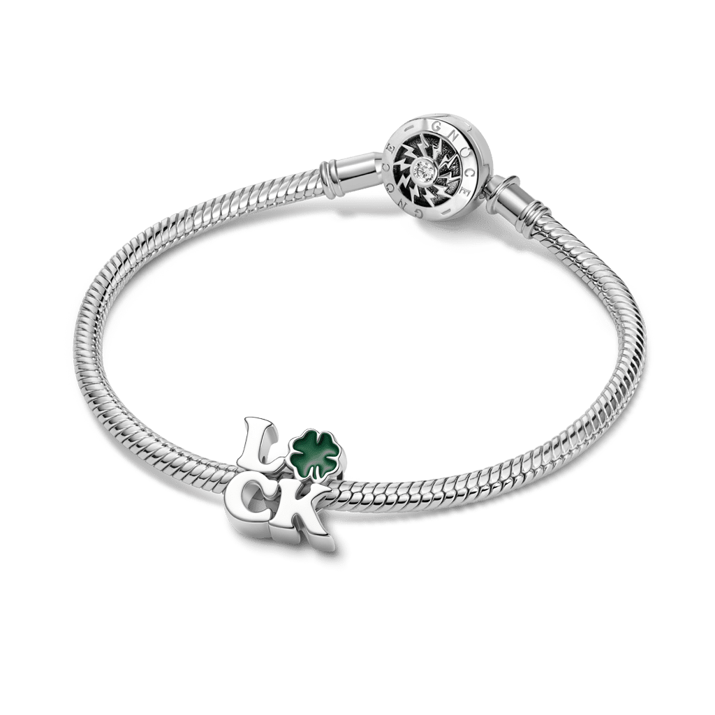 Gnoce  Luck Four-leaf Clover Charm Platinum-plated Silver Blend