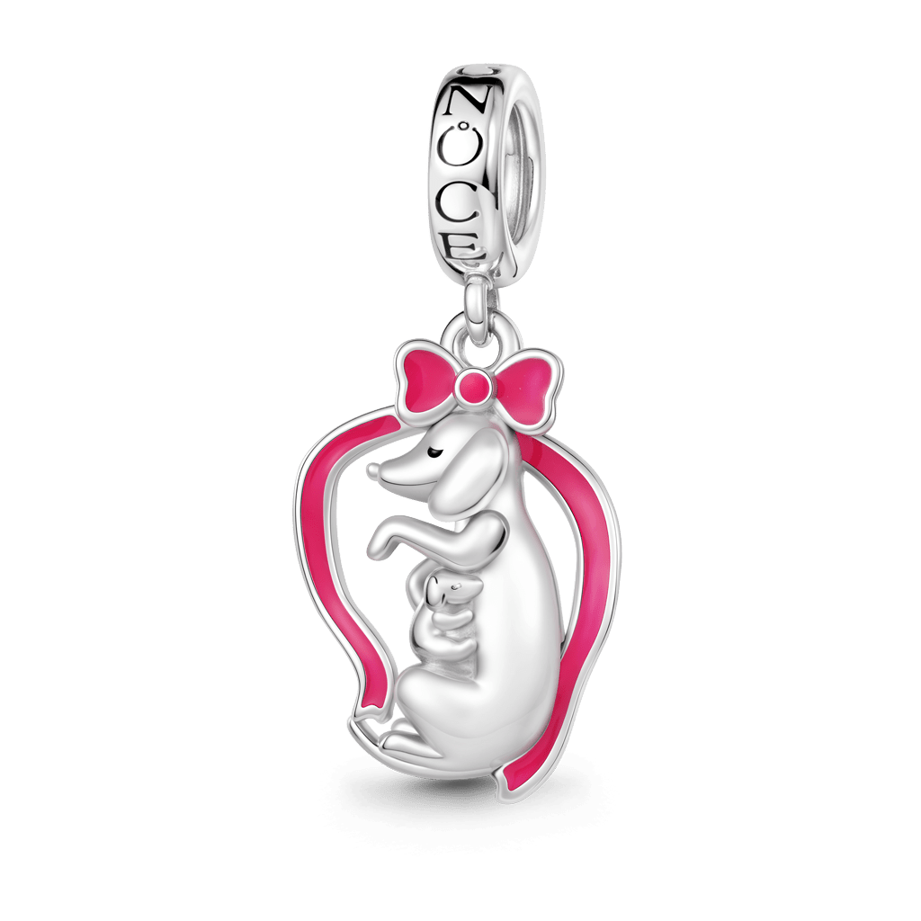 Gnoce  Mother Dog & Puppy Charm Platinum-plated Silver Blend