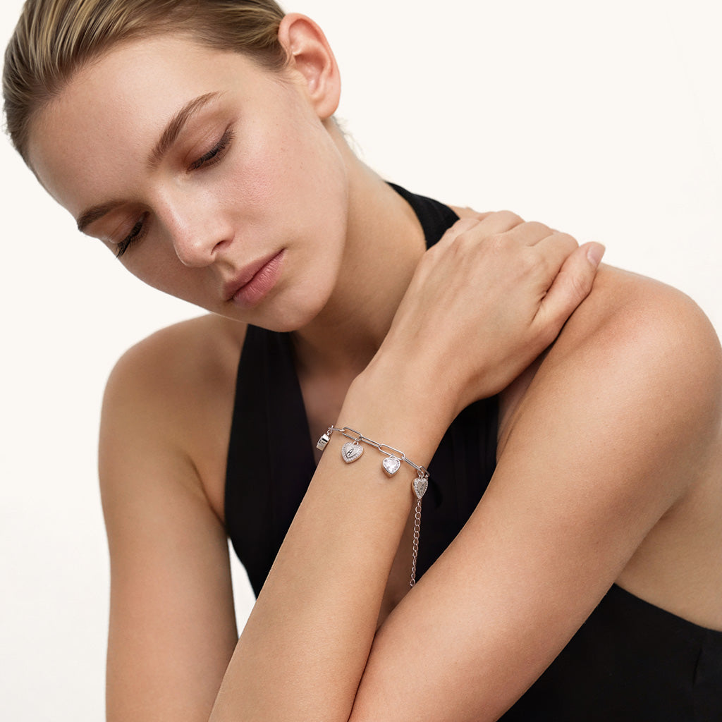 Gnoce  Heart Engravable Chain Bracelet Platinum-plated Silver Blend