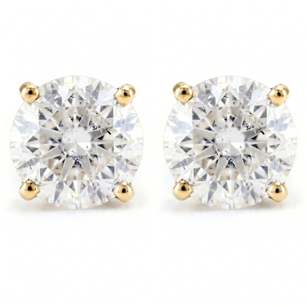Round Four Prong Natural Diamond Studs 14k Gold