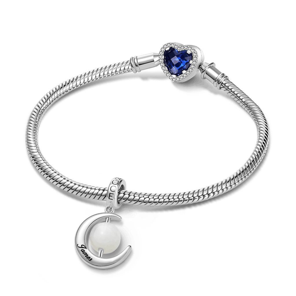 Gnoce  Moon Engravable Charm Platinum-plated Silver Blend