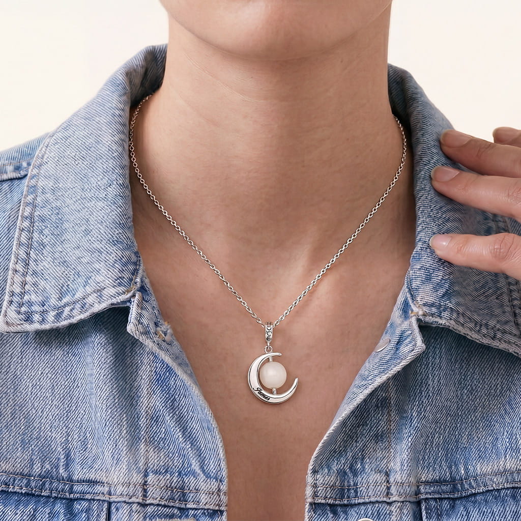 Gnoce  Moon Engravable Charm Platinum-plated Silver Blend
