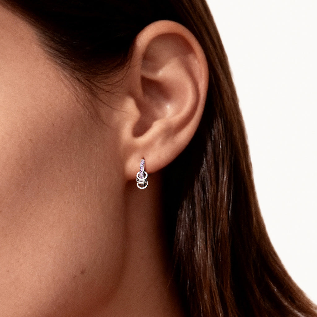 Gnoce  Birthstone Hoop Earrings Platinum-plated Silver Blend
