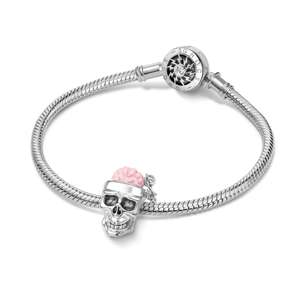 Gnoce  Skull Brain Charm Platinum-plated Silver Blend